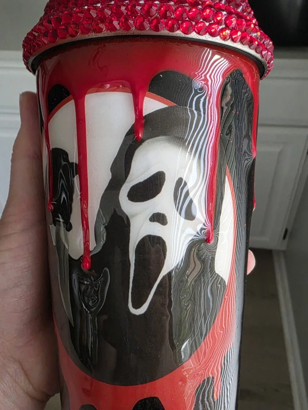 Scream rhinestone stainless steel glitter tumbler with ghostface graphic Nwot